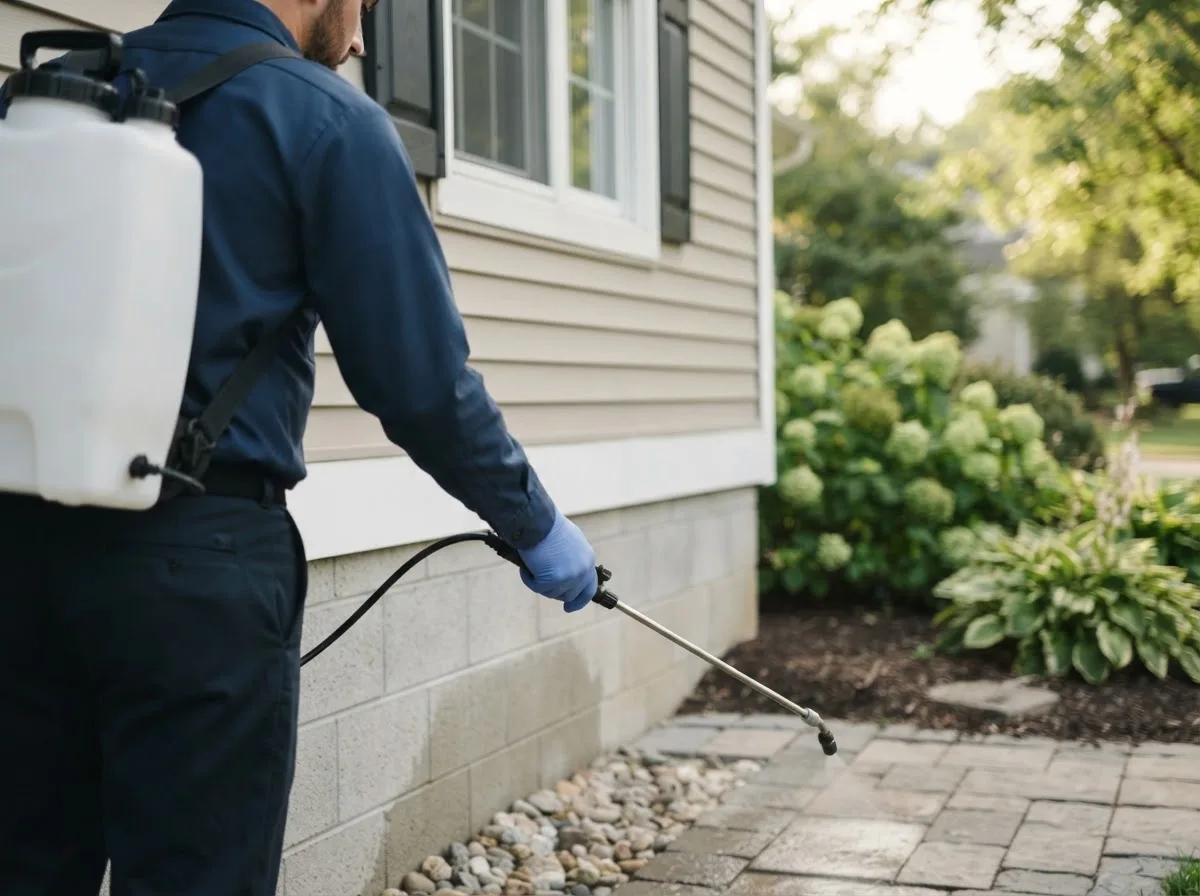 Pest control technician inspecting a home in Tulare, CA